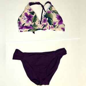 🌻 Purple / Eggplant Floral Tropical Bikini Set sz XL swim beach vacation travel